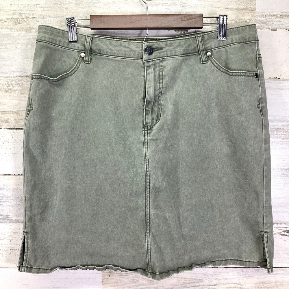 Bit & Bridle Womens Sage Green Stretch Denim Jean Mini Skirt Size 16